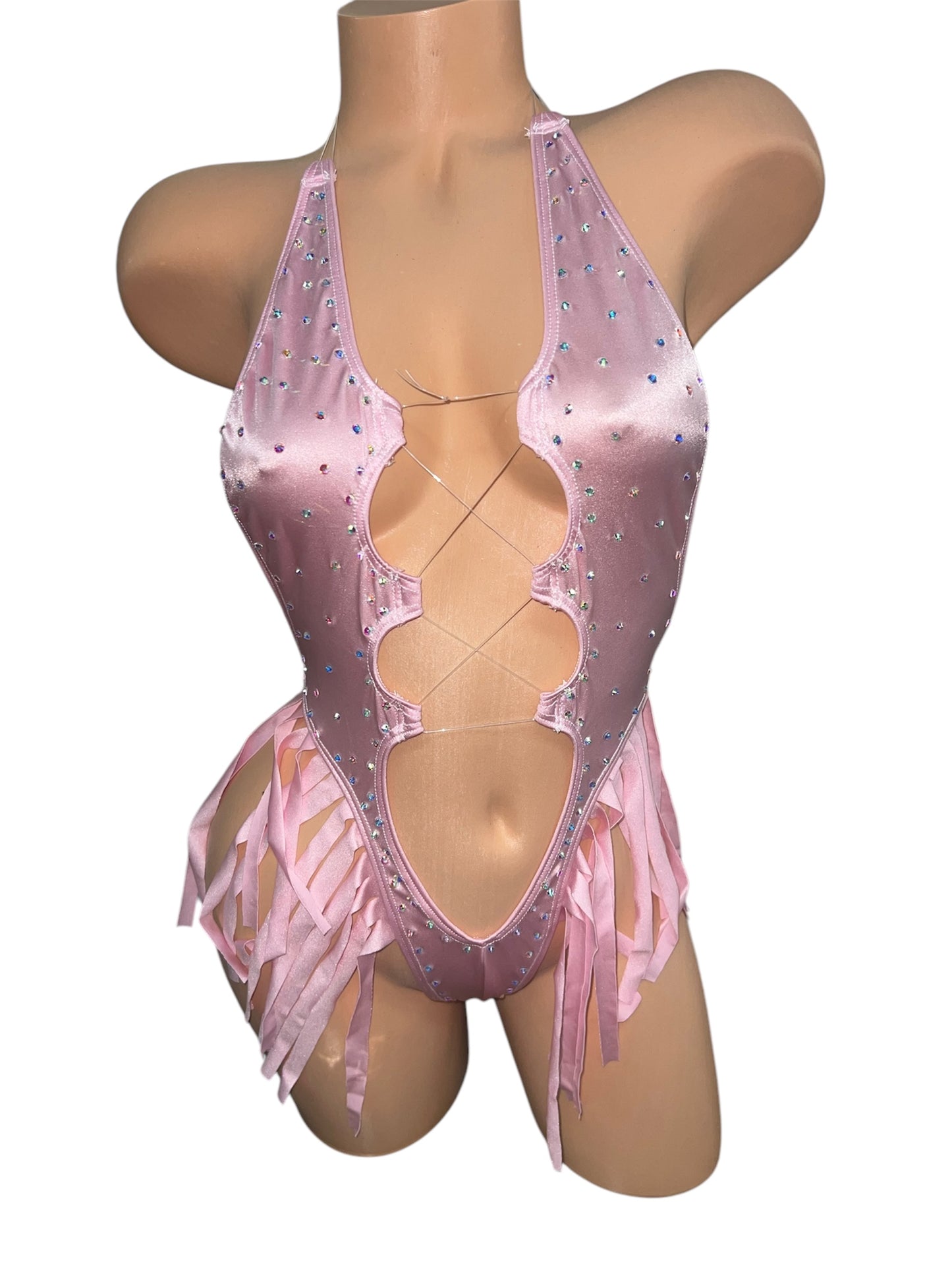 PINK BODYSUIT WITH FRINGE