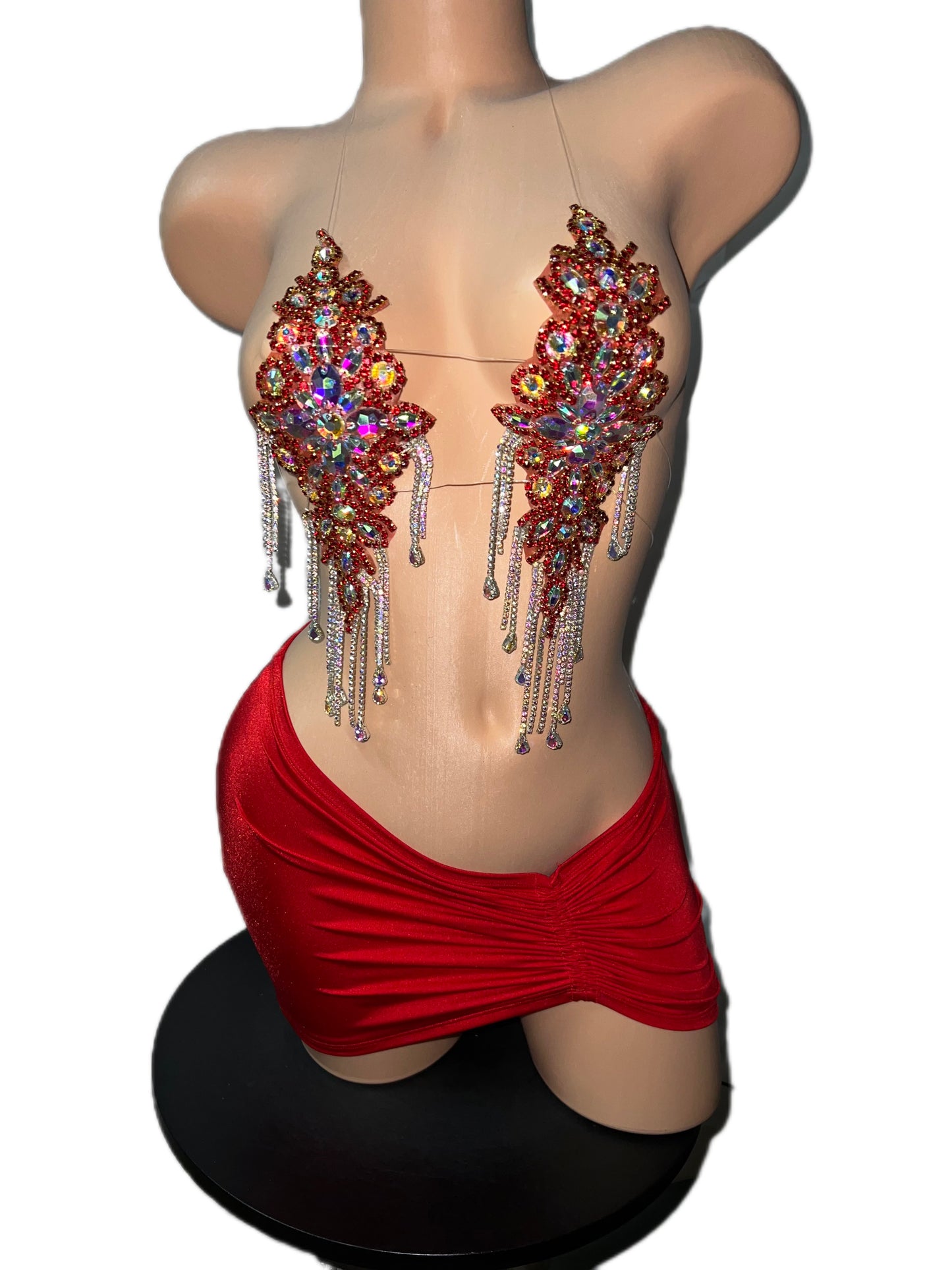 RED RHINESTONE TOP SKIRT SET