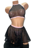 BLACK AND PINK MESH SKIRT SET