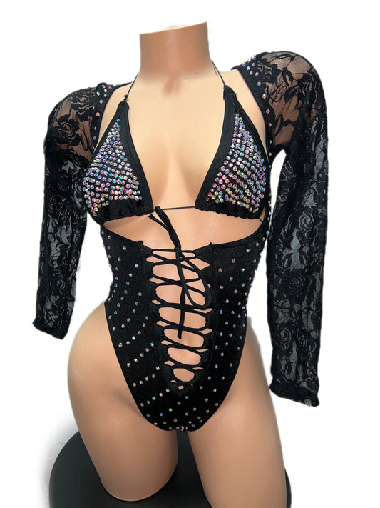 BLACK BODY SUIT TWO PIECE