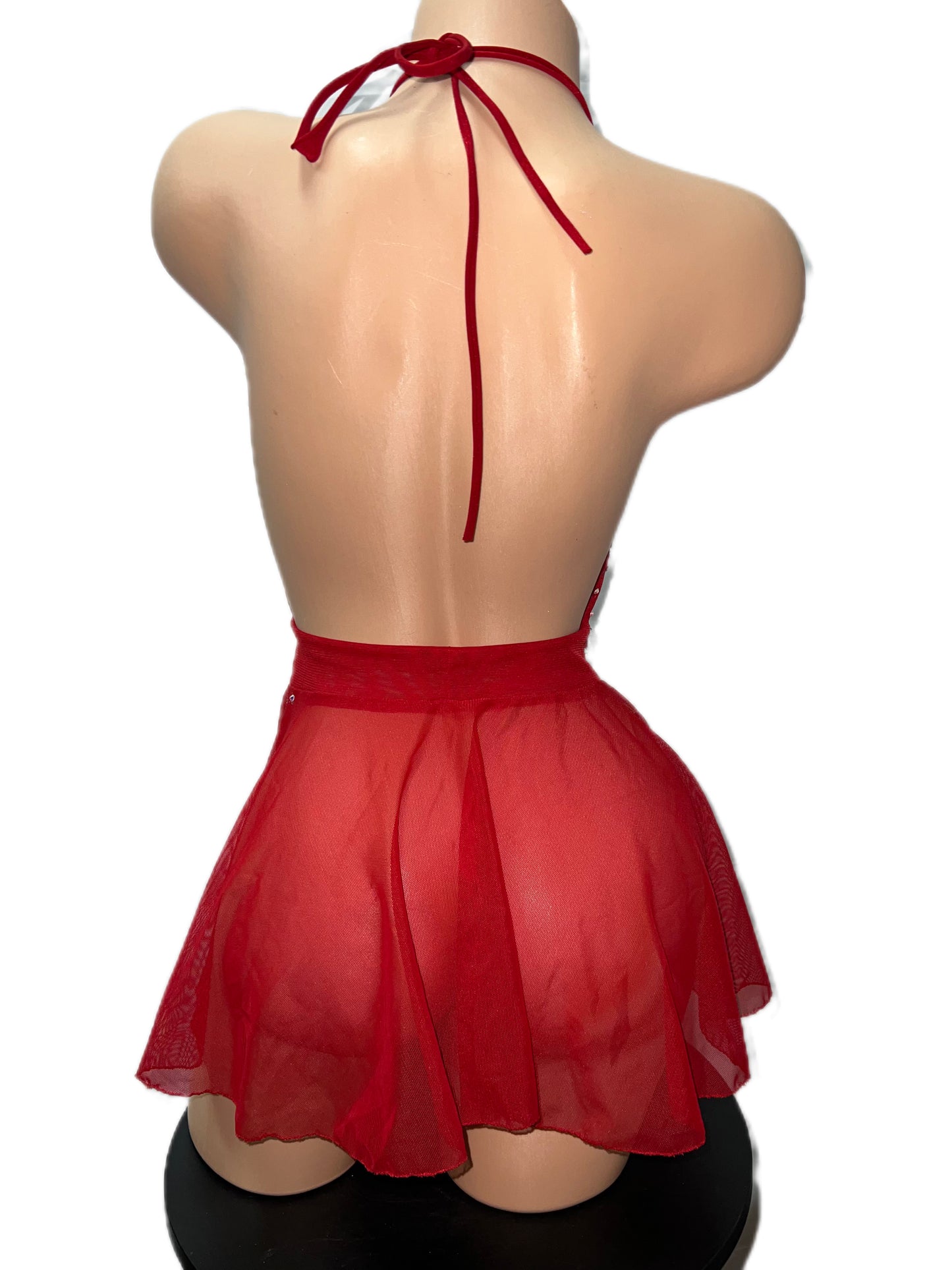 RED MESH RHINESTONE DRESS