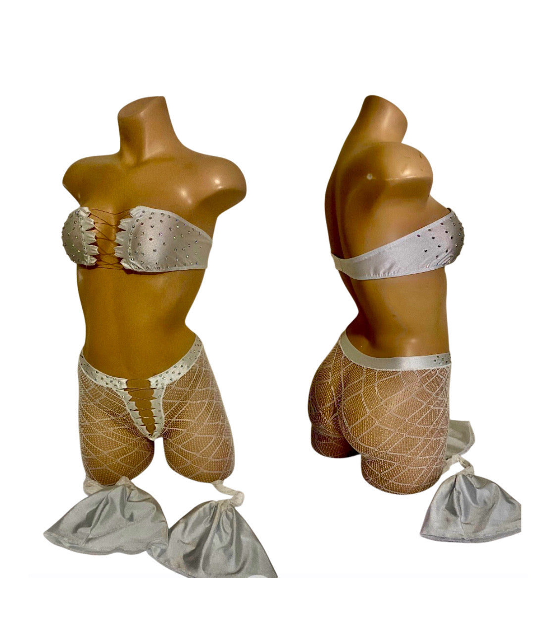 TWO PIECE WHITE OUTFIT WITH NET LEGS