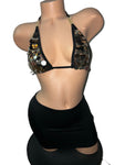 GOLD SEQUINS AND BLACK SKIRT SET