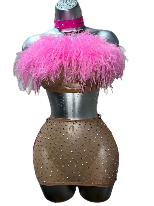 PINK FUR SKIRT SET