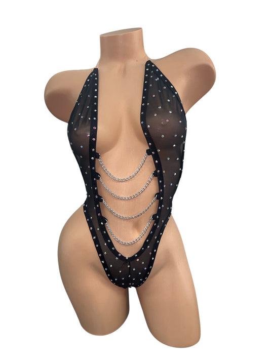 BLACK BODYSUIT WITH CHAINS
