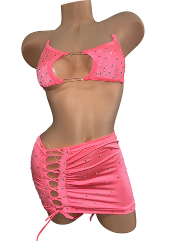 PINK TWO PIECE SKIRT SET