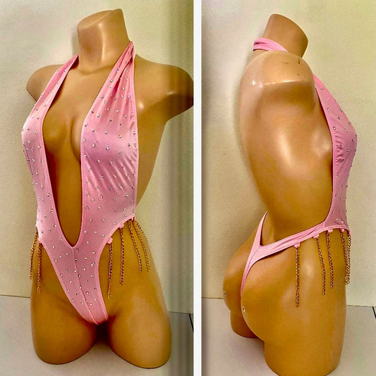 BABY PINK BODYSUIT WITH CHAINS