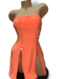 PEACH STRAPLESS DRESS WITH SLITS
