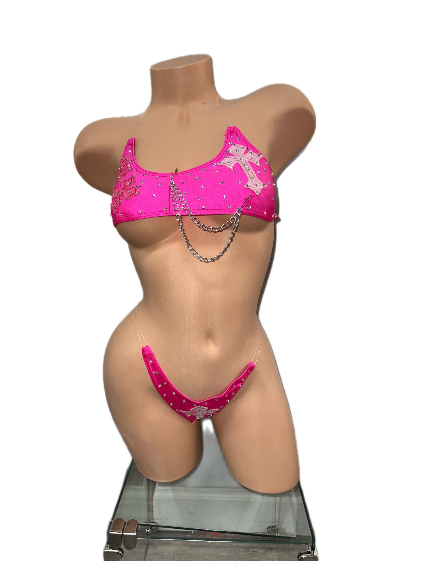 HOT PINK TWO PIECE WITH CHAINS