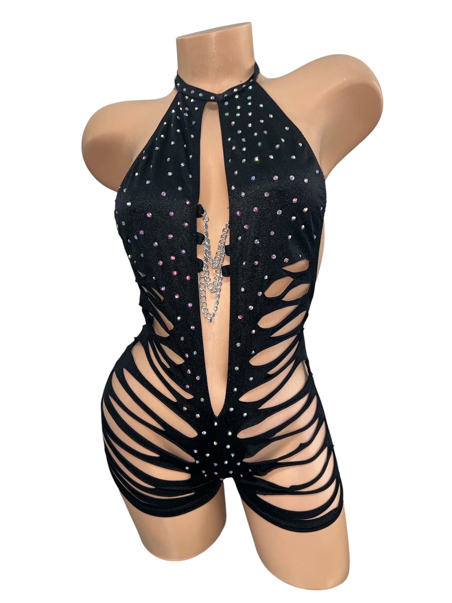 BLACK BODYSUIT WITH CHAINS
