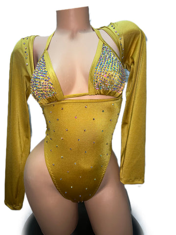 GOLD BODYSUIT WITH TRIANGLE TOP
