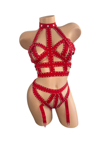 RED CAGE SET (ROBE NOT INCLUDED)