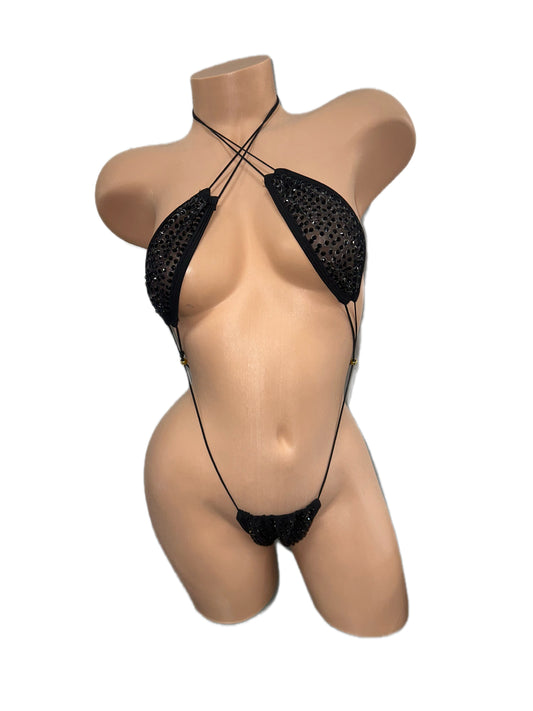 BLACK RHINESTONE SLINGSHOT