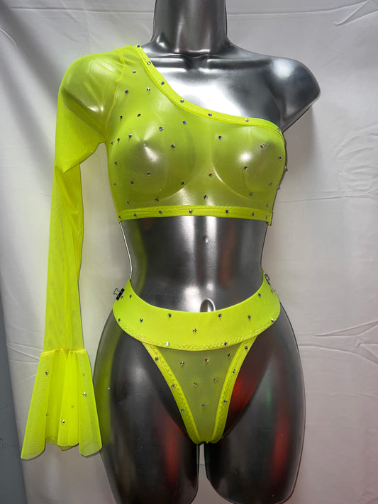 YELLOW ONE SLEVE TWO PIECE