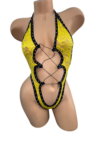 YELLOW AND BLACK BODYSUIT