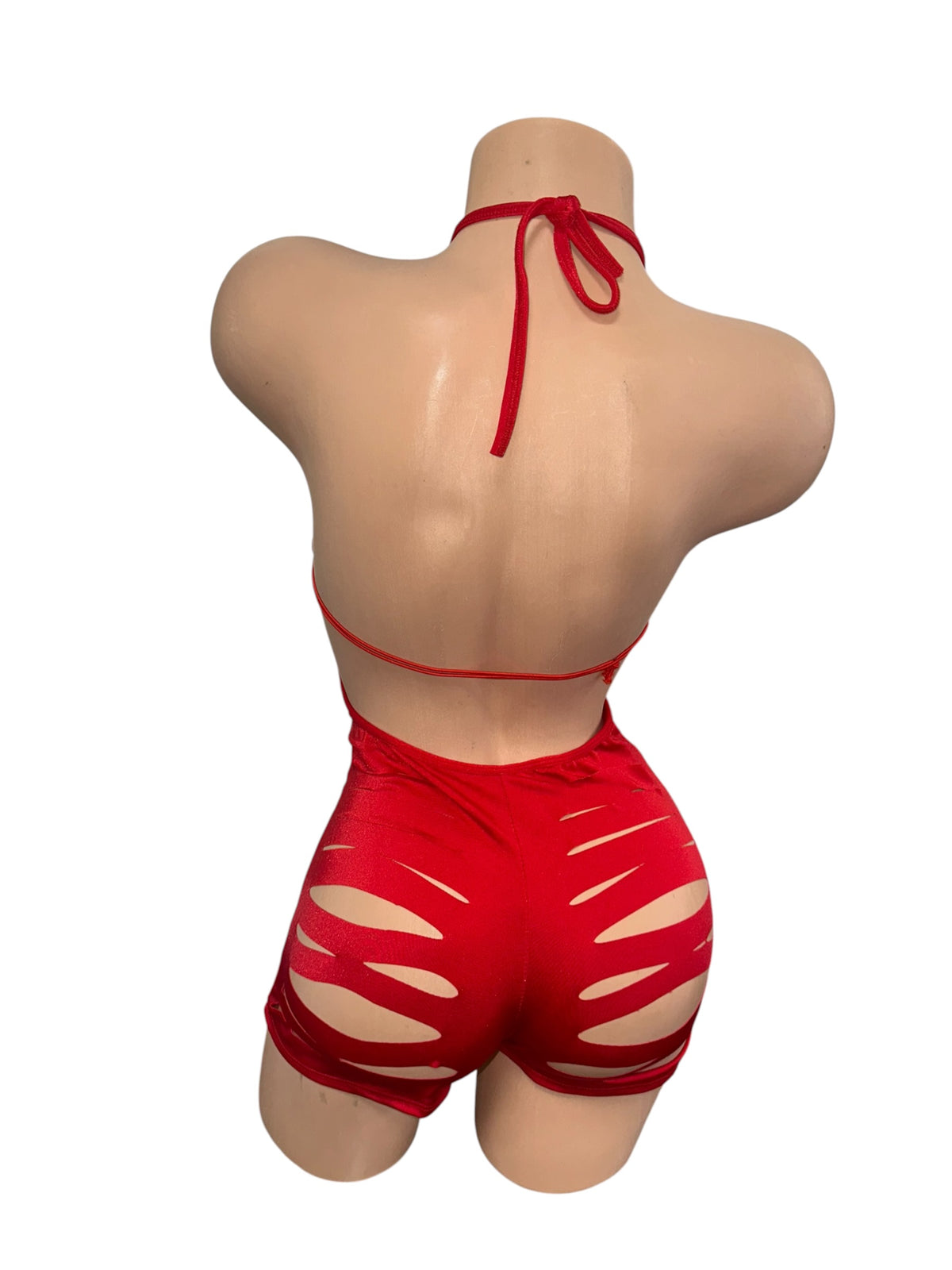 Red Slitted Shorts One Piece