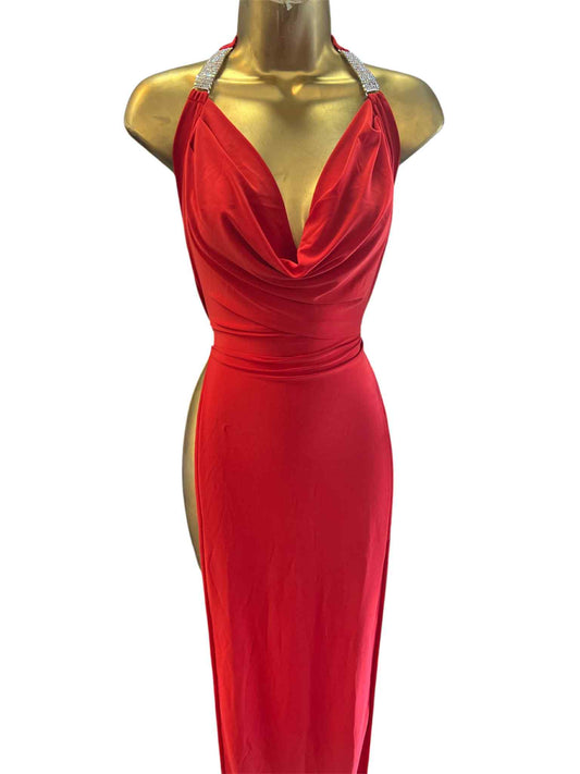 RED GOWN WITH SLITS