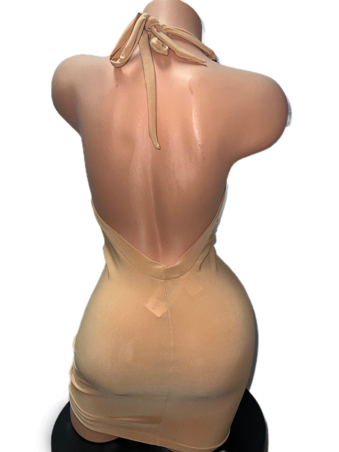 NUDE DRESS WITH RHINESTONE DETAIL