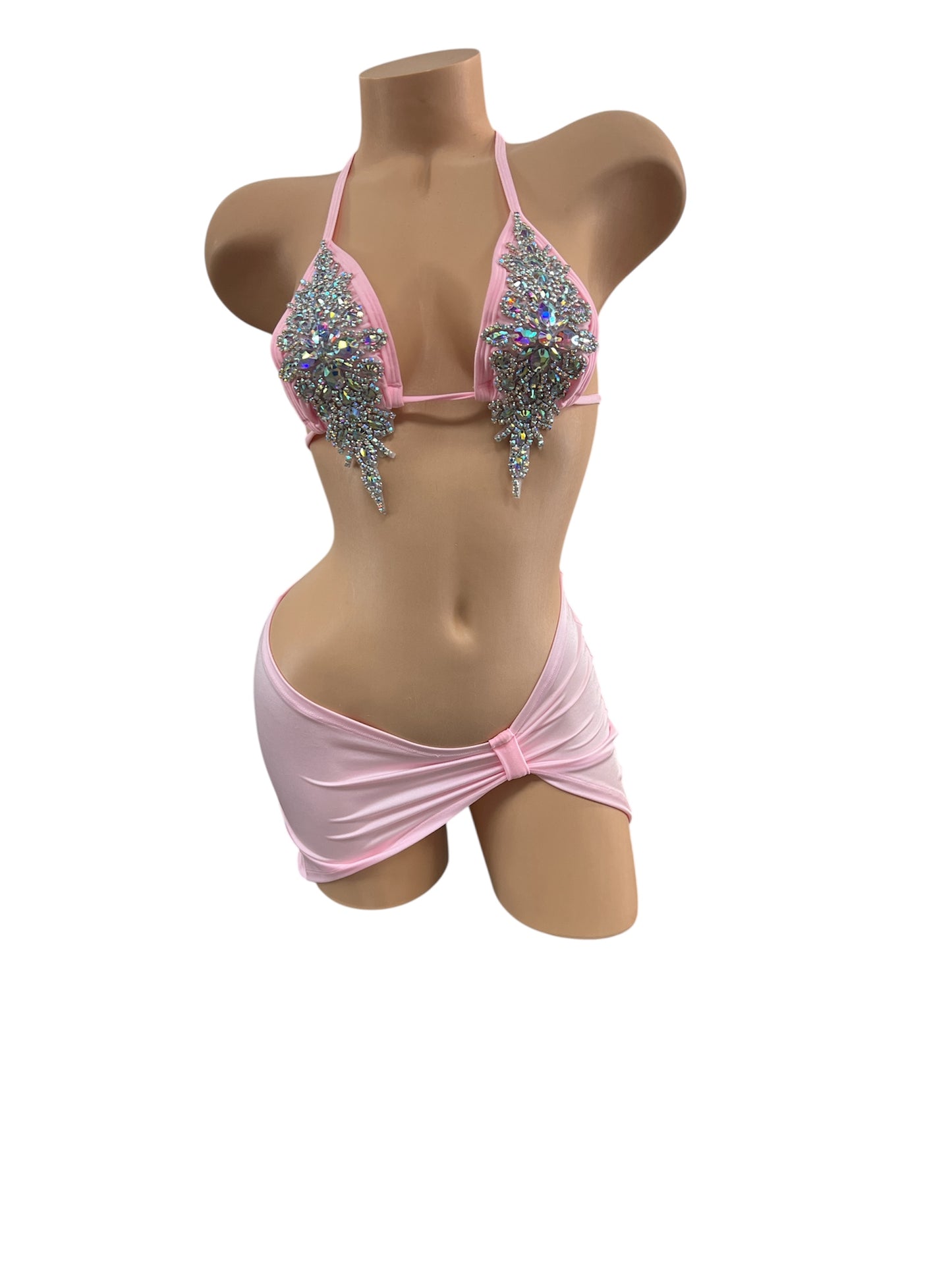 PINK RHINESTONE SKIRT SET