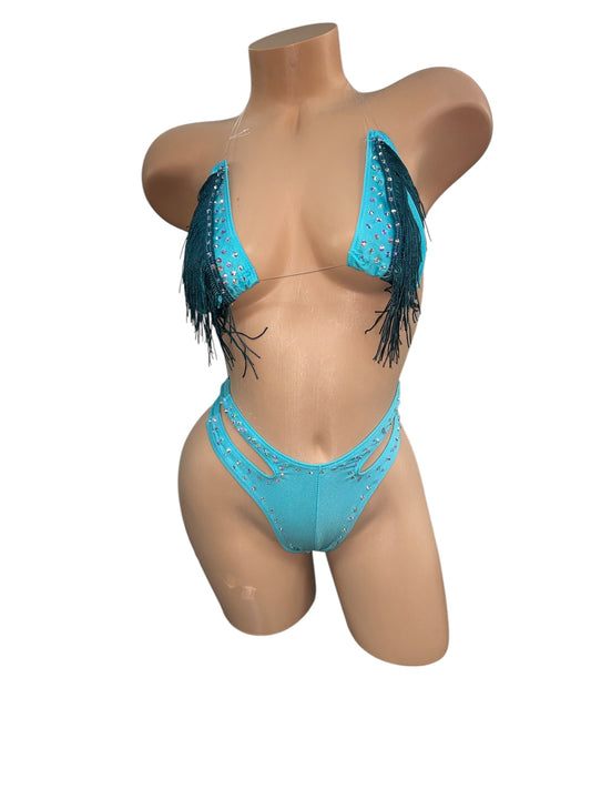 BLUE WITH FRINGE TWO PIECR
