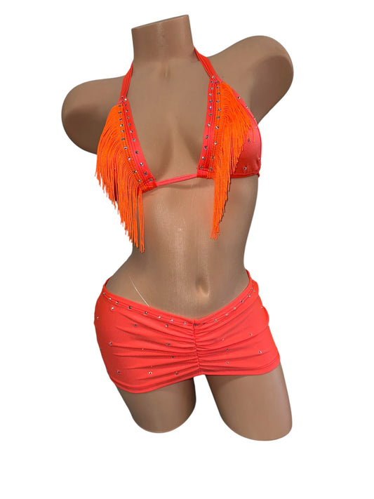 Orange Three Piece Skirt Set