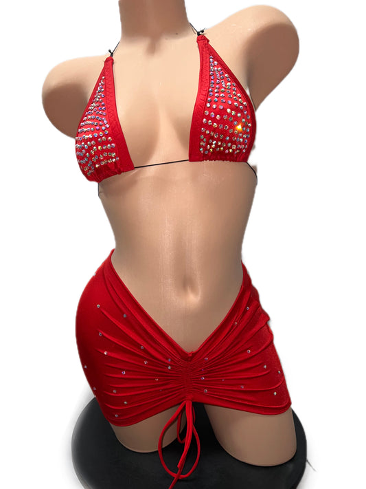 RED THREE PIECE SKIRT SET
