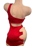 RED CUT OUR DRESS WITH RHINESTONES