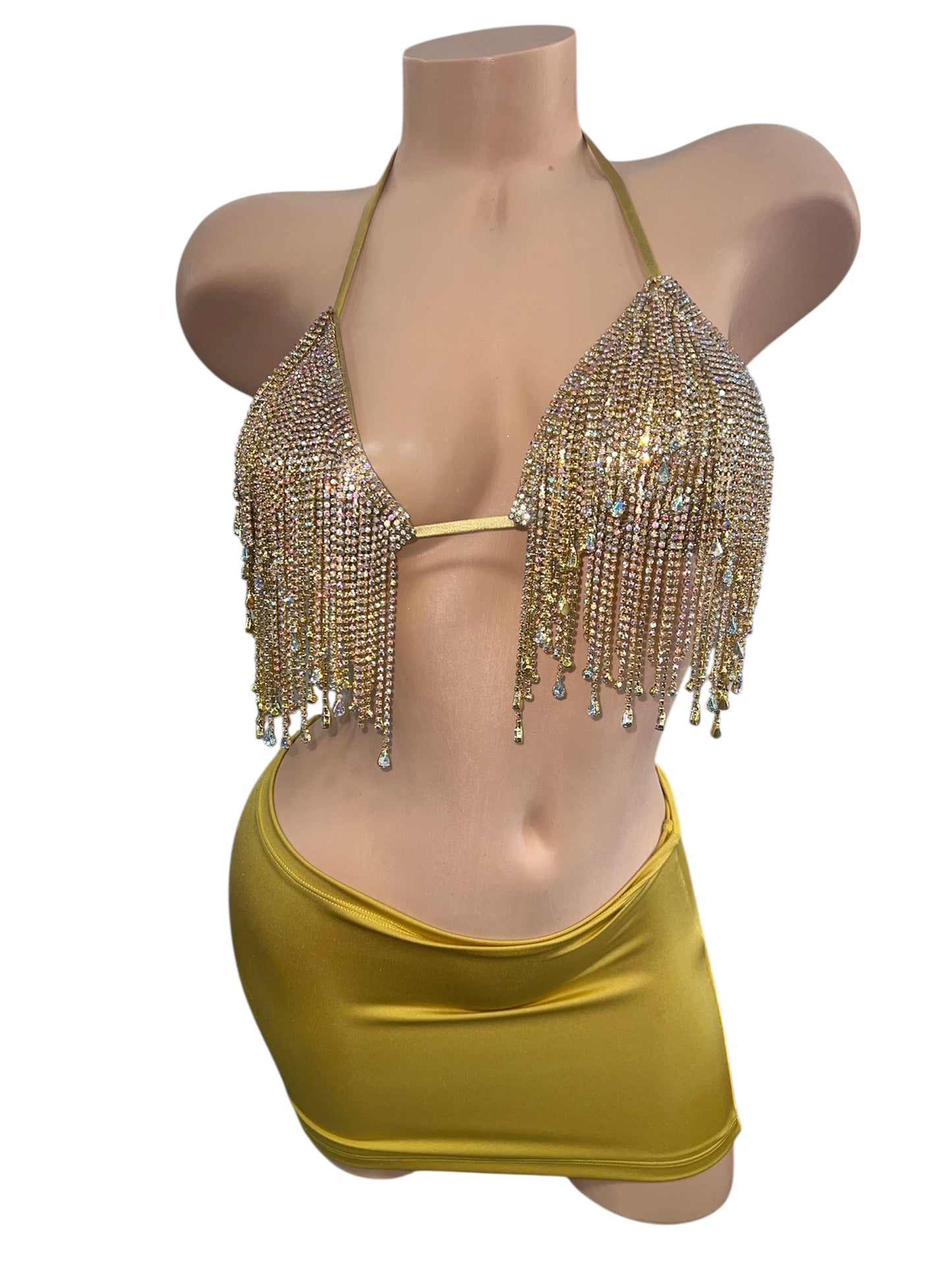 RHINESTONE BRA SKIRT SET