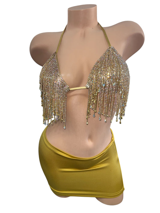 RHINESTONE BRA SKIRT SET