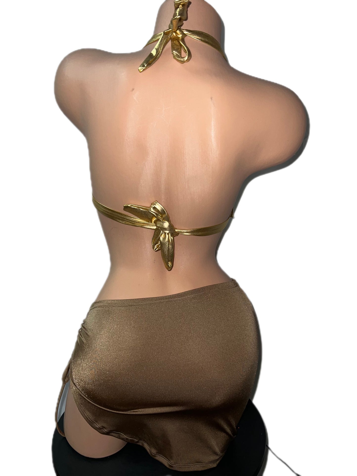 GOLD AND BROWN RHINESTONE SKIRT SET