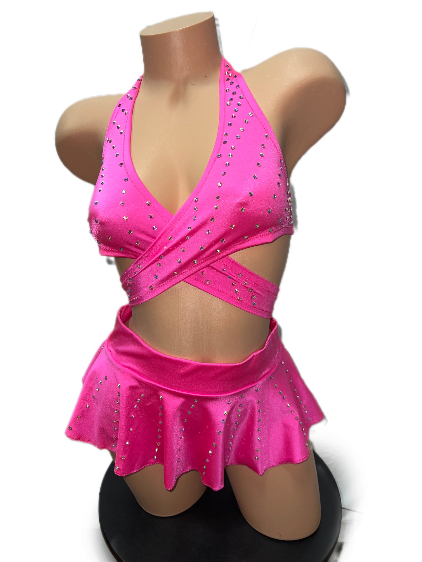PINK WRAP AROUND TOP SKIRT SET