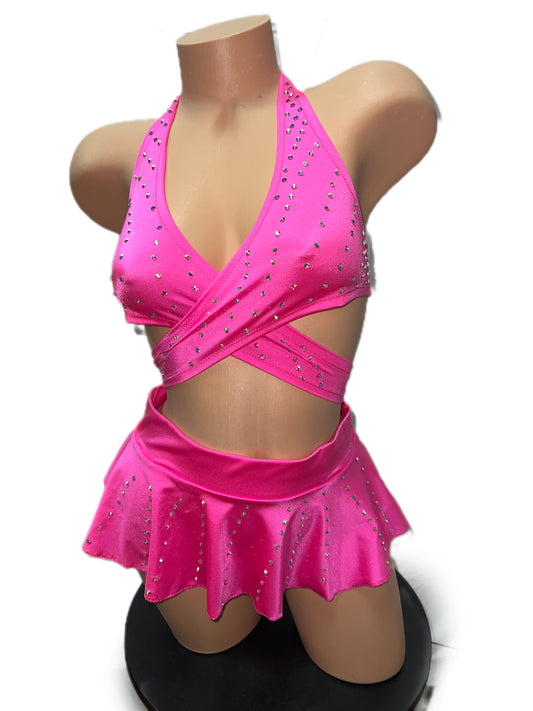 PINK WRAP AROUND TOP SKIRT SET