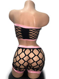 PINK AND BLACK NET SHORTS