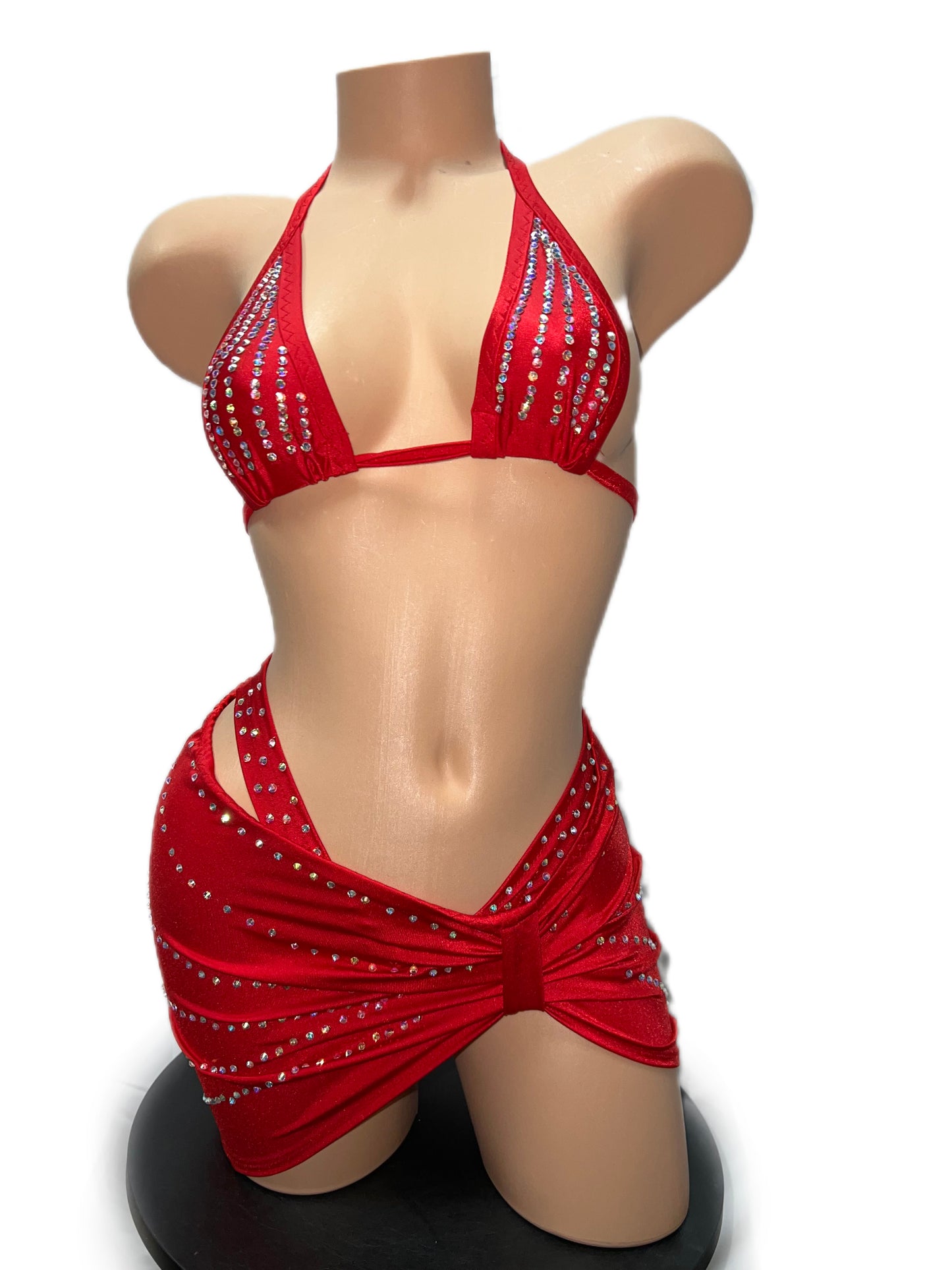 RED THREE PIECE SKIRT SET