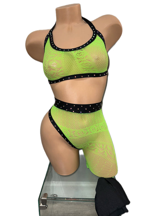 NET ONE LEGGED TWO PIECE OUTFIT