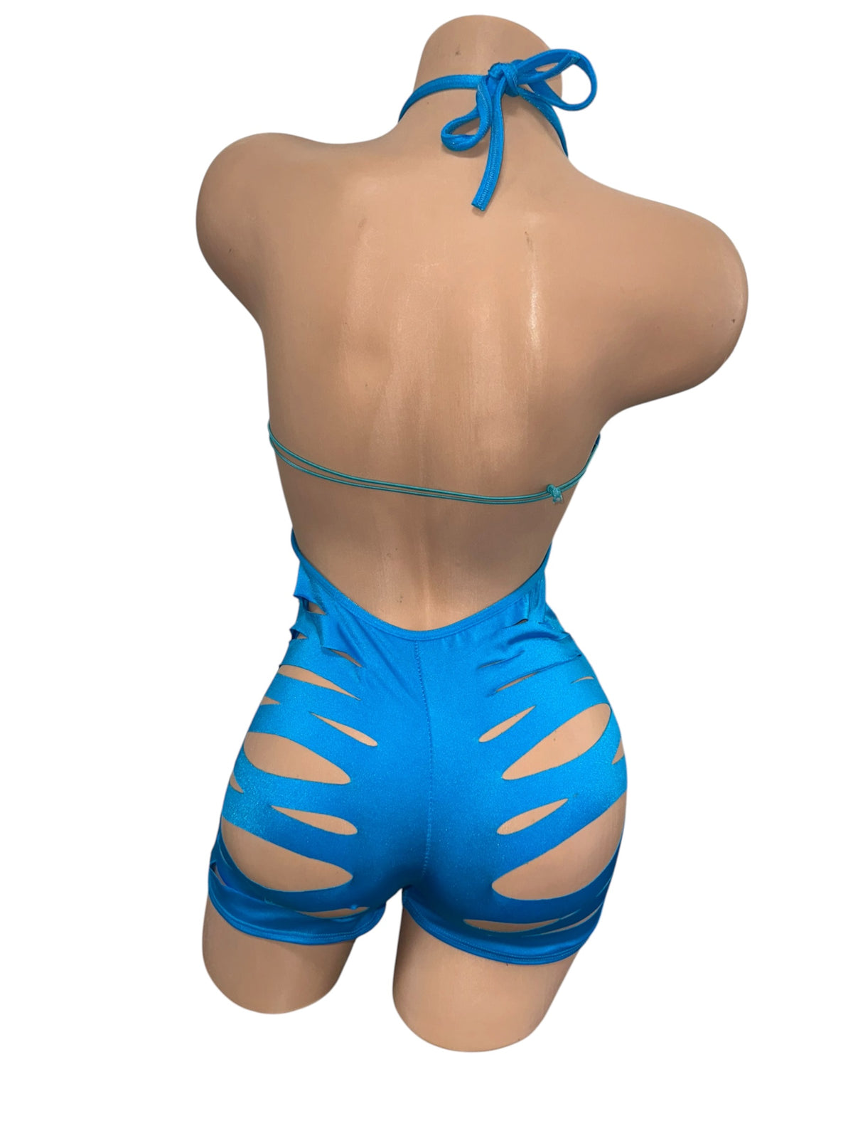 Blue Slitted Shorts One Piece