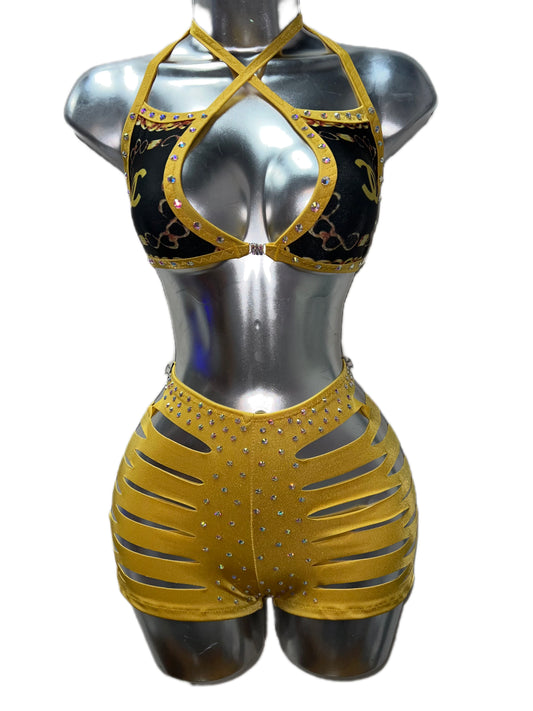 YELLOW AND BLACK SHORTS SET