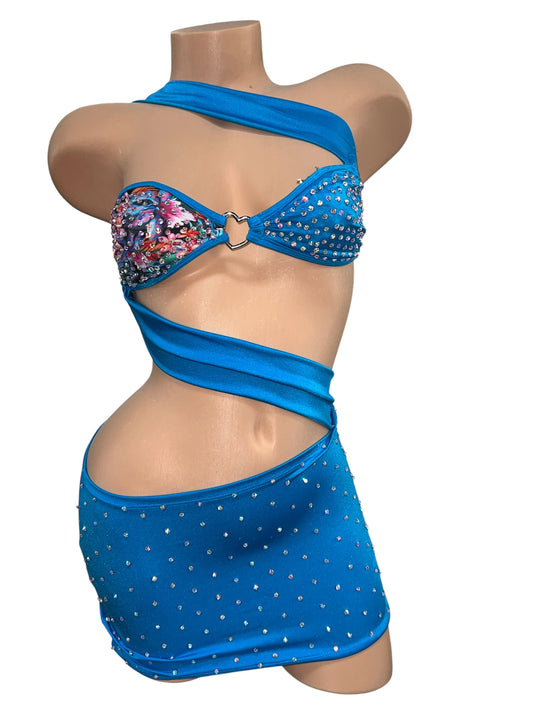 BLUE WRAP SKIRT ONE PIECE