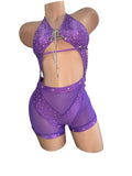 PURPLE SHORT SET WITH RHINESTONE STRING