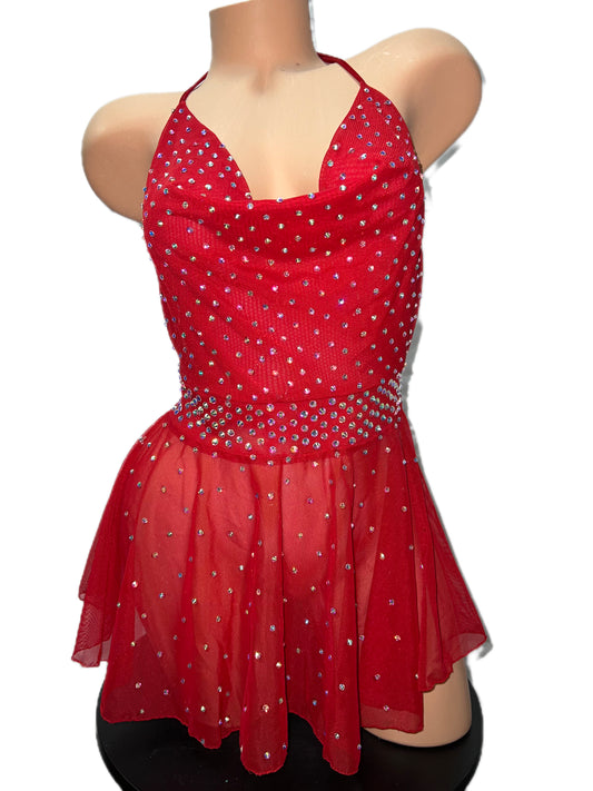 RED MESH RHINESTONE DRESS