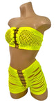 NEON YELLOW FISHNET SHORTS SET