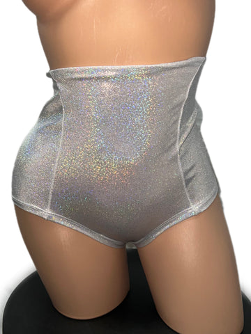 IRIDESCENT WET LOOK SILVER HIGH-WAIST BOTTOMS