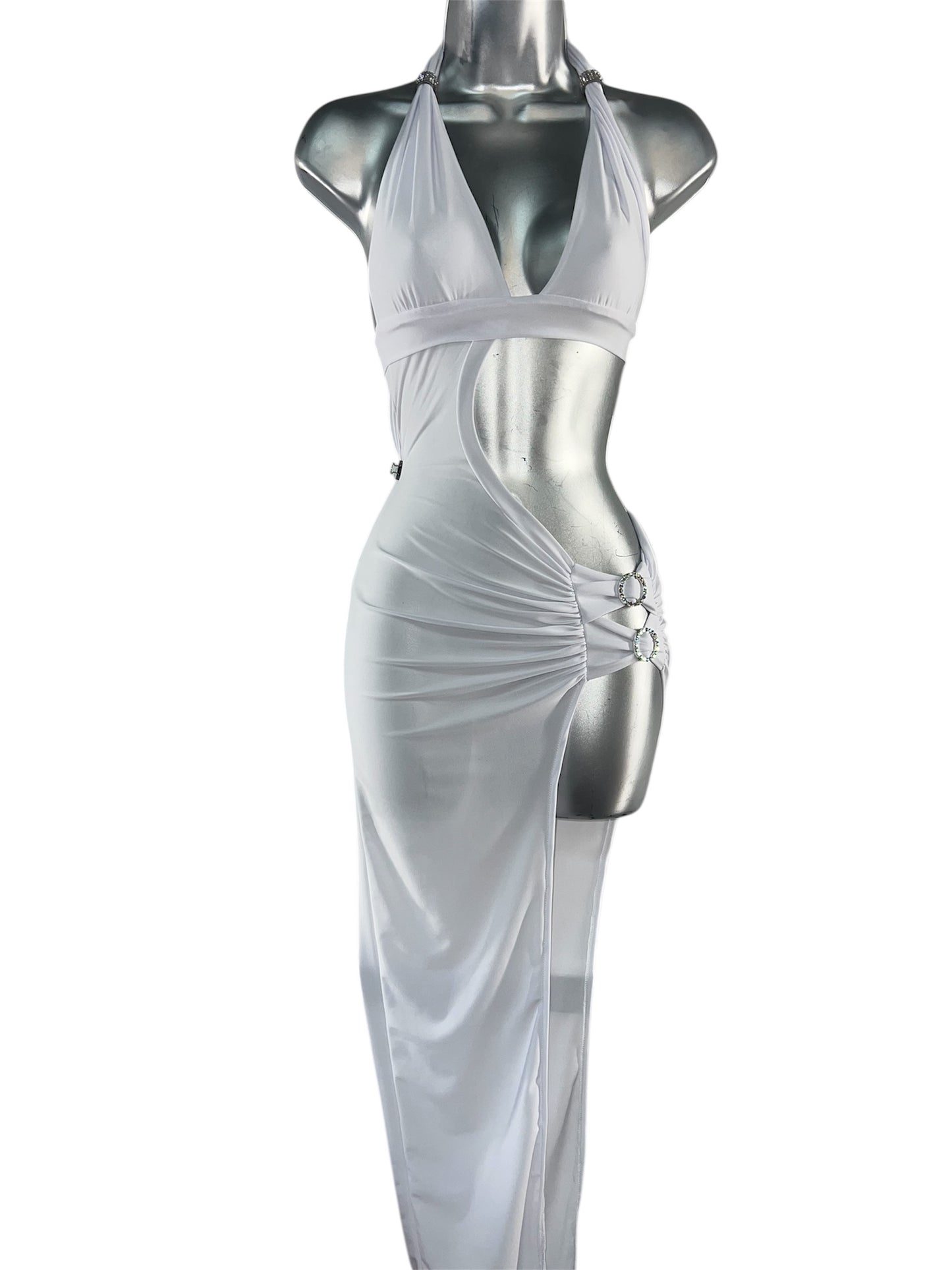 WHITE GOWN WITH CUT-OUT