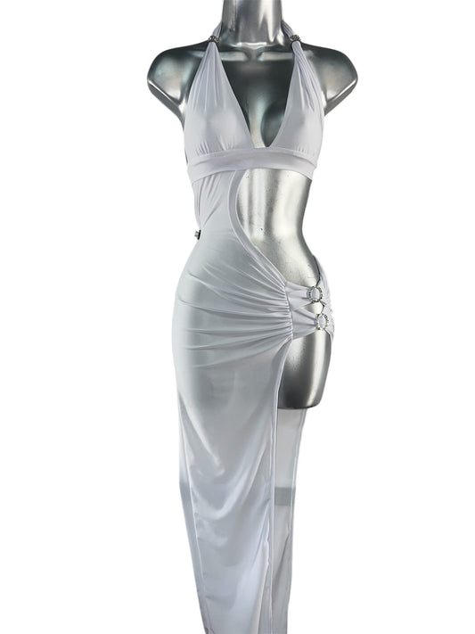 WHITE GOWN WITH CUT-OUT