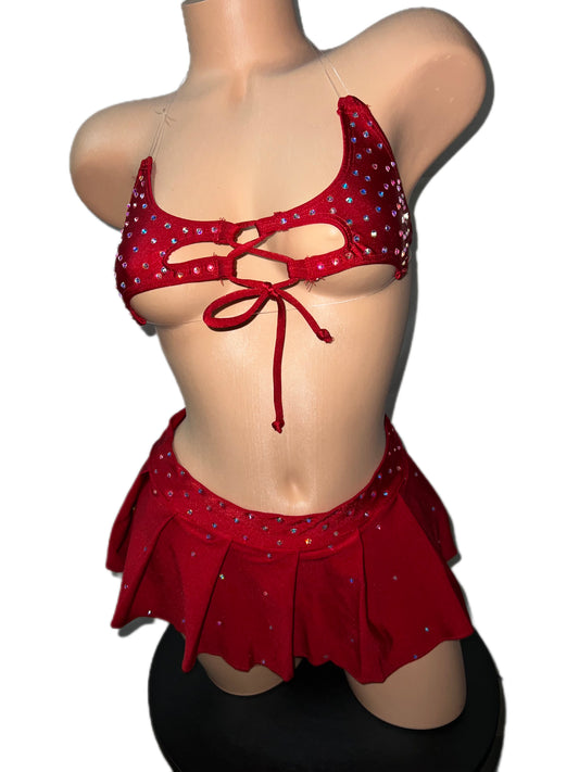 RED TWO PIECE SKIRT SET