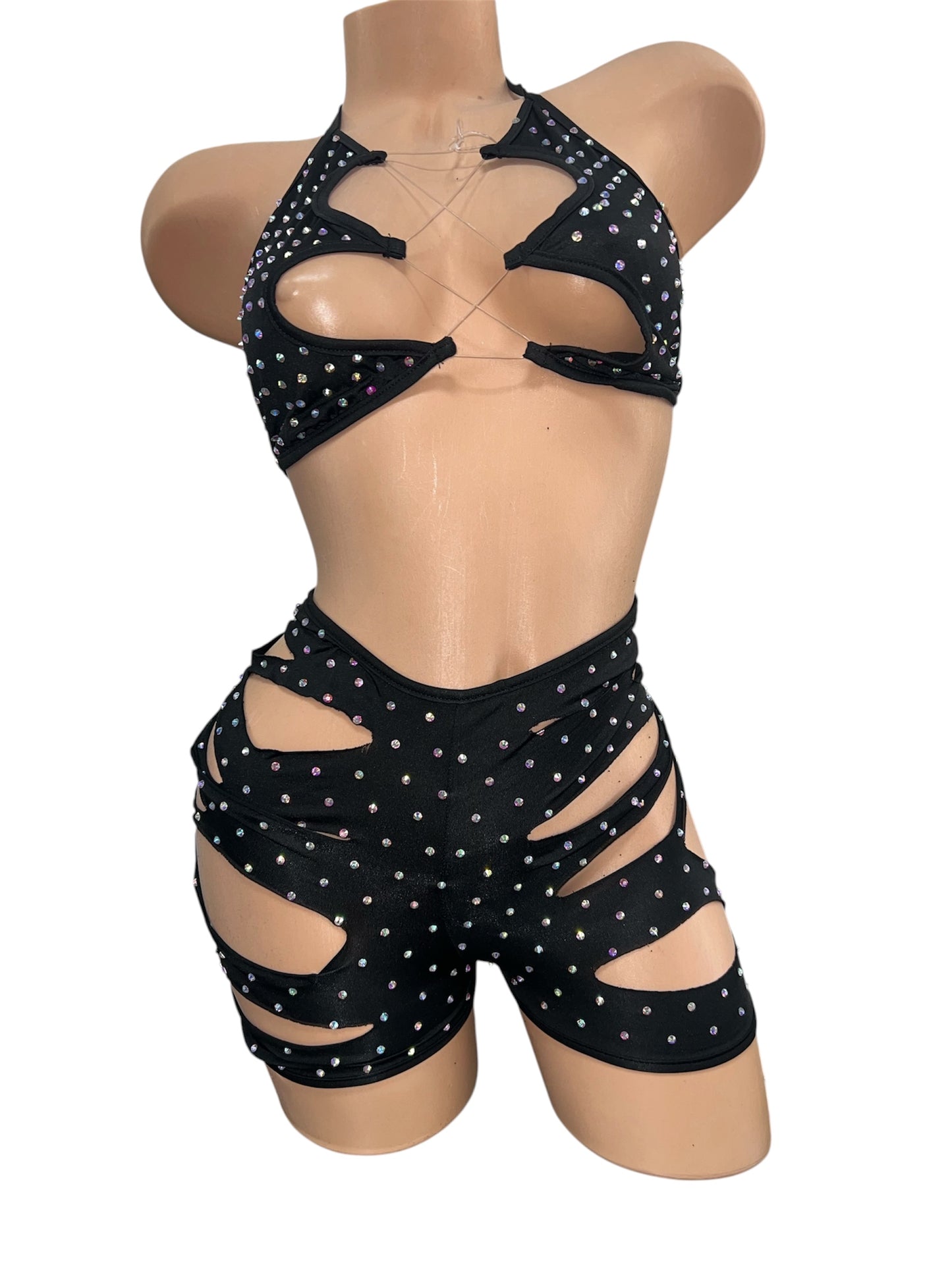 BLACK TWO PIECE SHORTS SET
