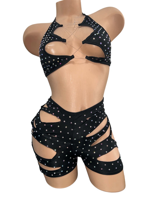 BLACK TWO PIECE SHORTS SET