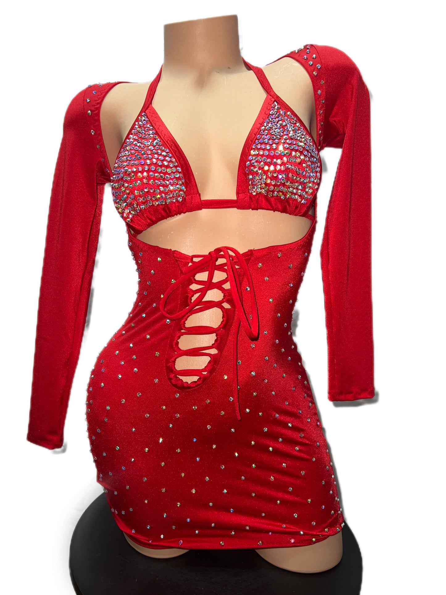 RED DRESS WITH TRIANGLE TOP