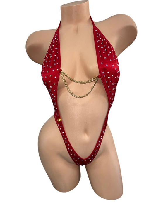RED BODYSUIT WITH CHAINS
