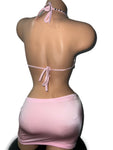 BABY PINK RHINESTONE BRA SKIRT SET